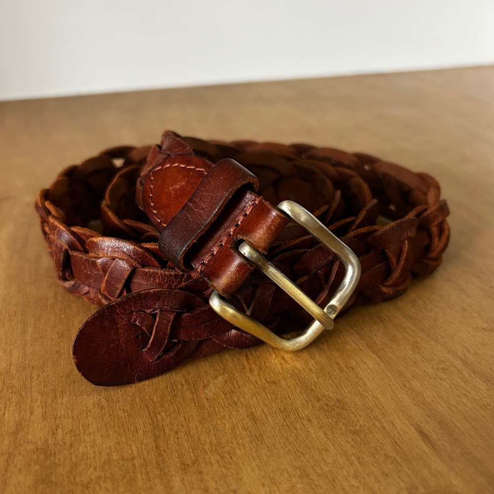 Vintage Leather Belt Cognac Brown Woven Made in Brazil 46" Western Adjustable